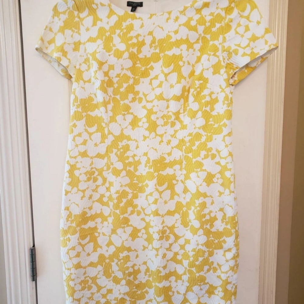 Talbots yellow & white midi sheath dress